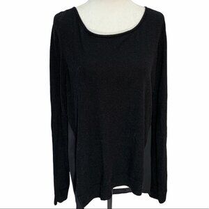 𝅺guess Black Sweater/Top Sheer Back Round Neck Lightweight High/Low L